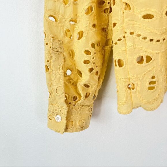 J. Jill Eyelet Button Up Shirt Blouse Top Size XS Yellow Long Sleeve - Picture 7 of 10